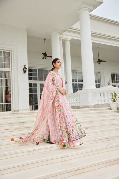 Powder Pink front open Anarkali