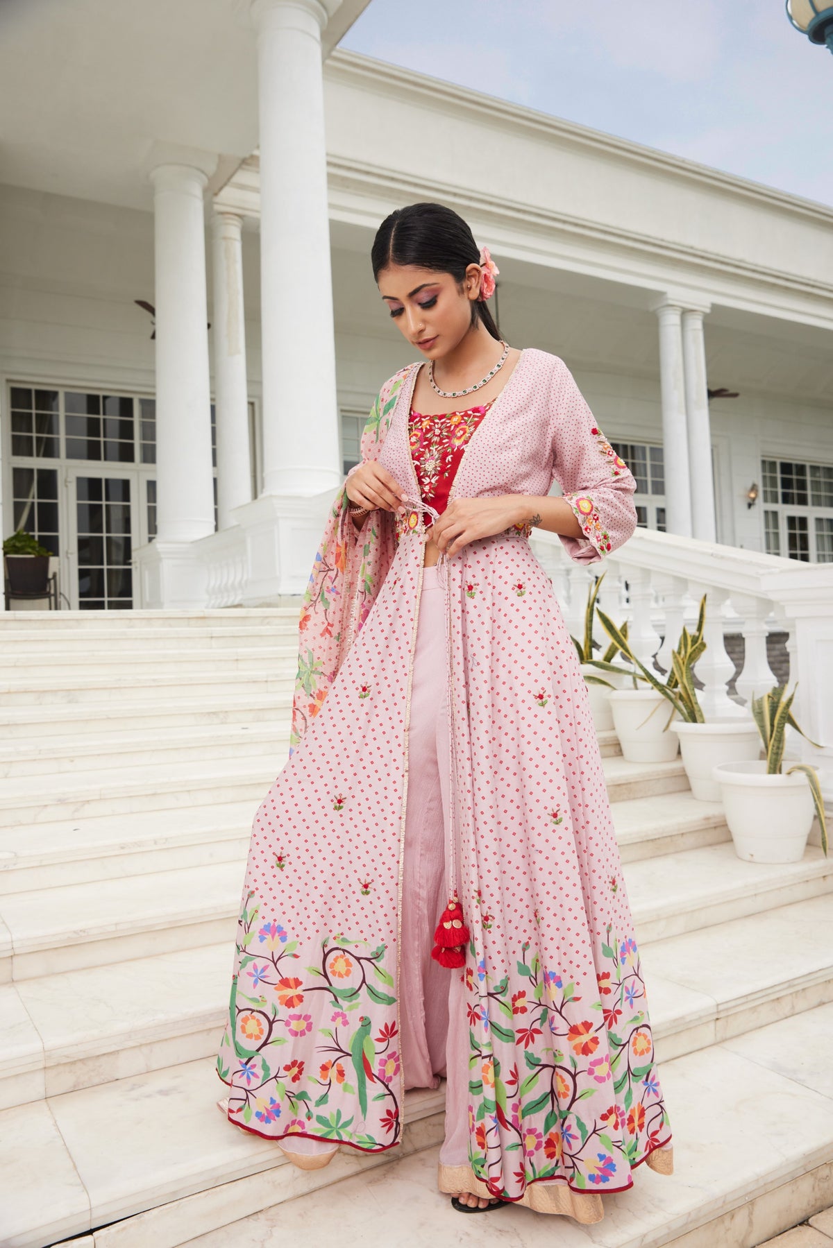 Powder Pink front open Anarkali