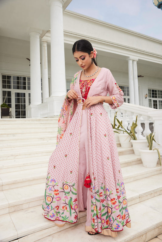 Powder Pink front open Anarkali