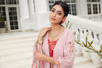 Powder Pink front open Anarkali