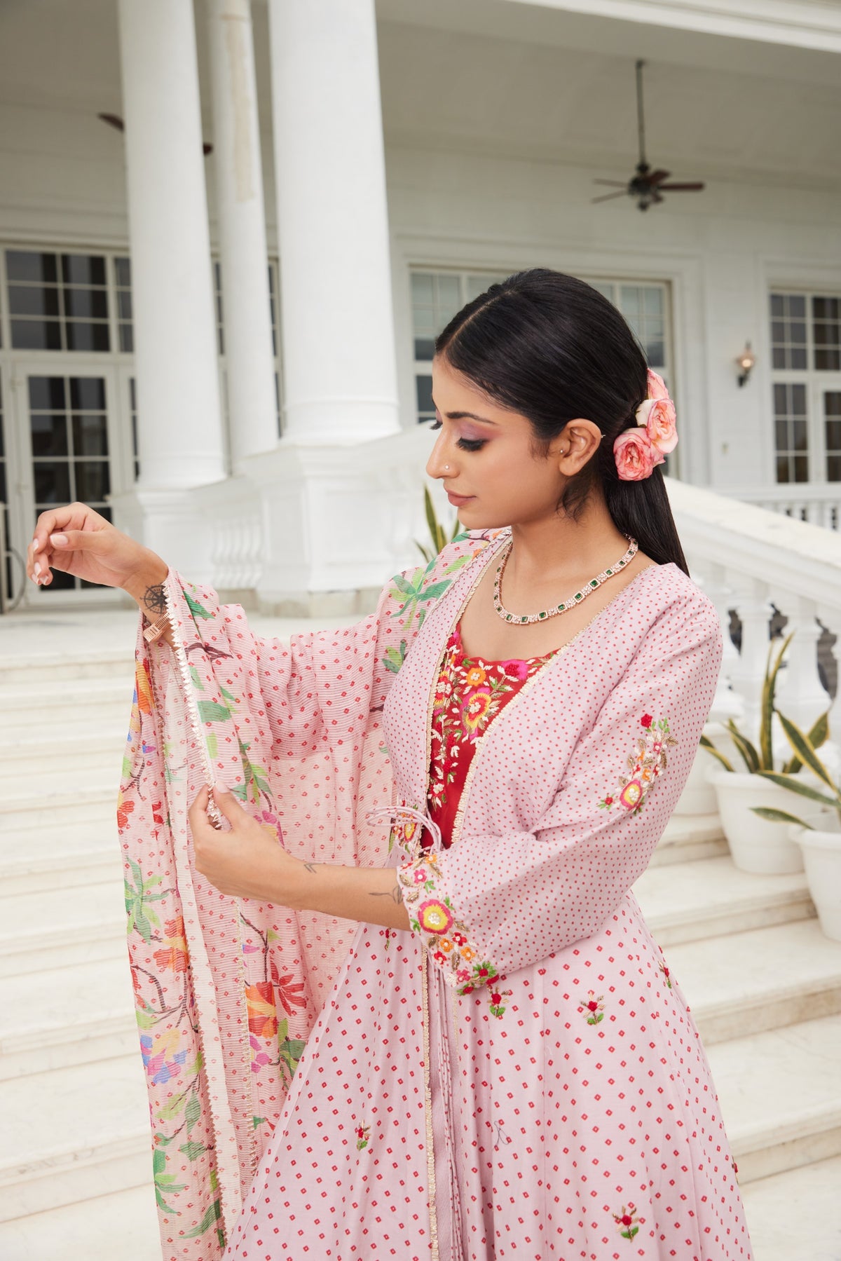 Powder Pink front open Anarkali