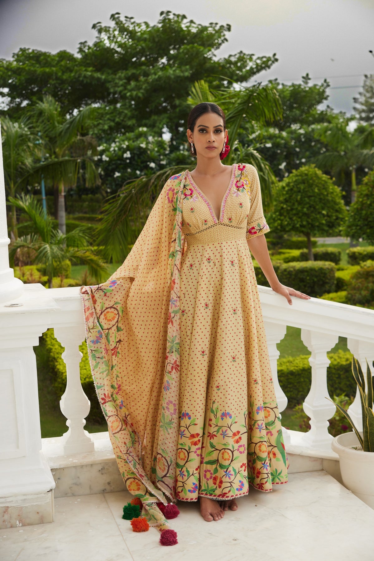 Paithani Printed Yellow Anarkali