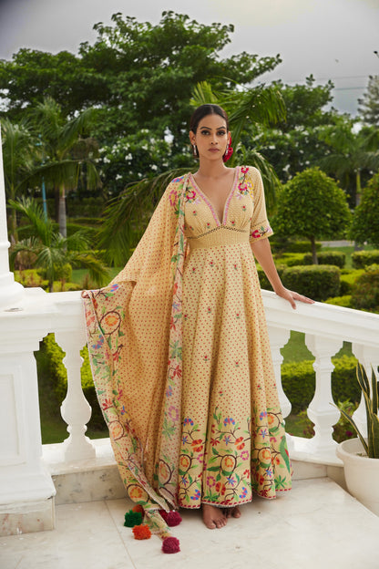 Paithani Printed Yellow Anarkali