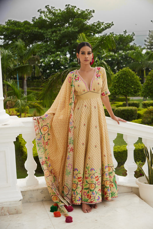 Paithani Printed Yellow Anarkali