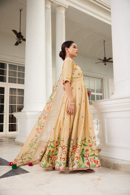 Paithani Printed Yellow Anarkali