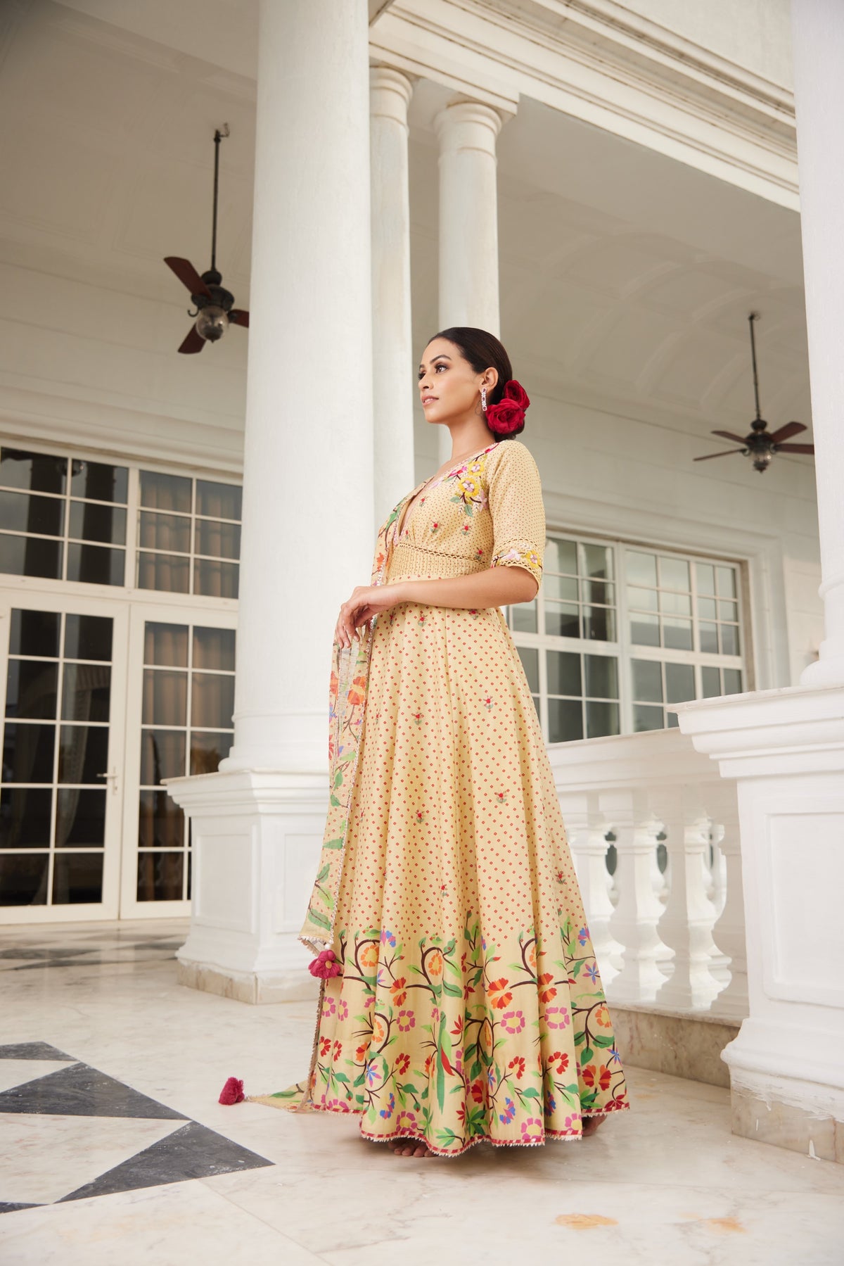 Paithani Printed Yellow Anarkali