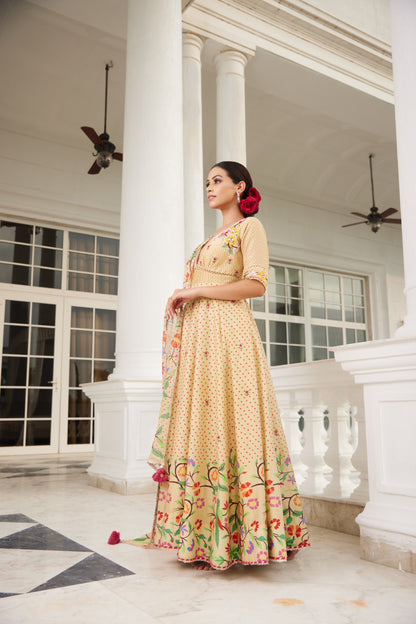 Paithani Printed Yellow Anarkali