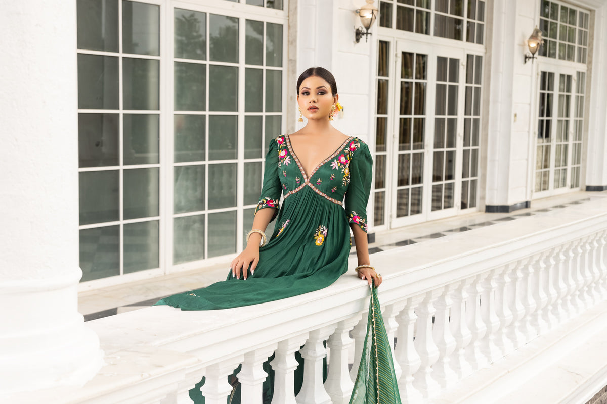 Bottle Green Anarkali