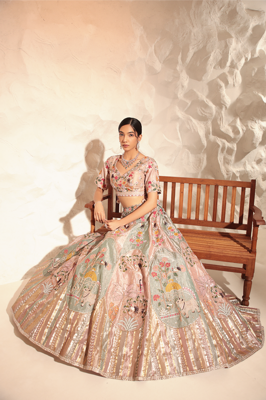 Pink & Aqua Blue Lehenga Set