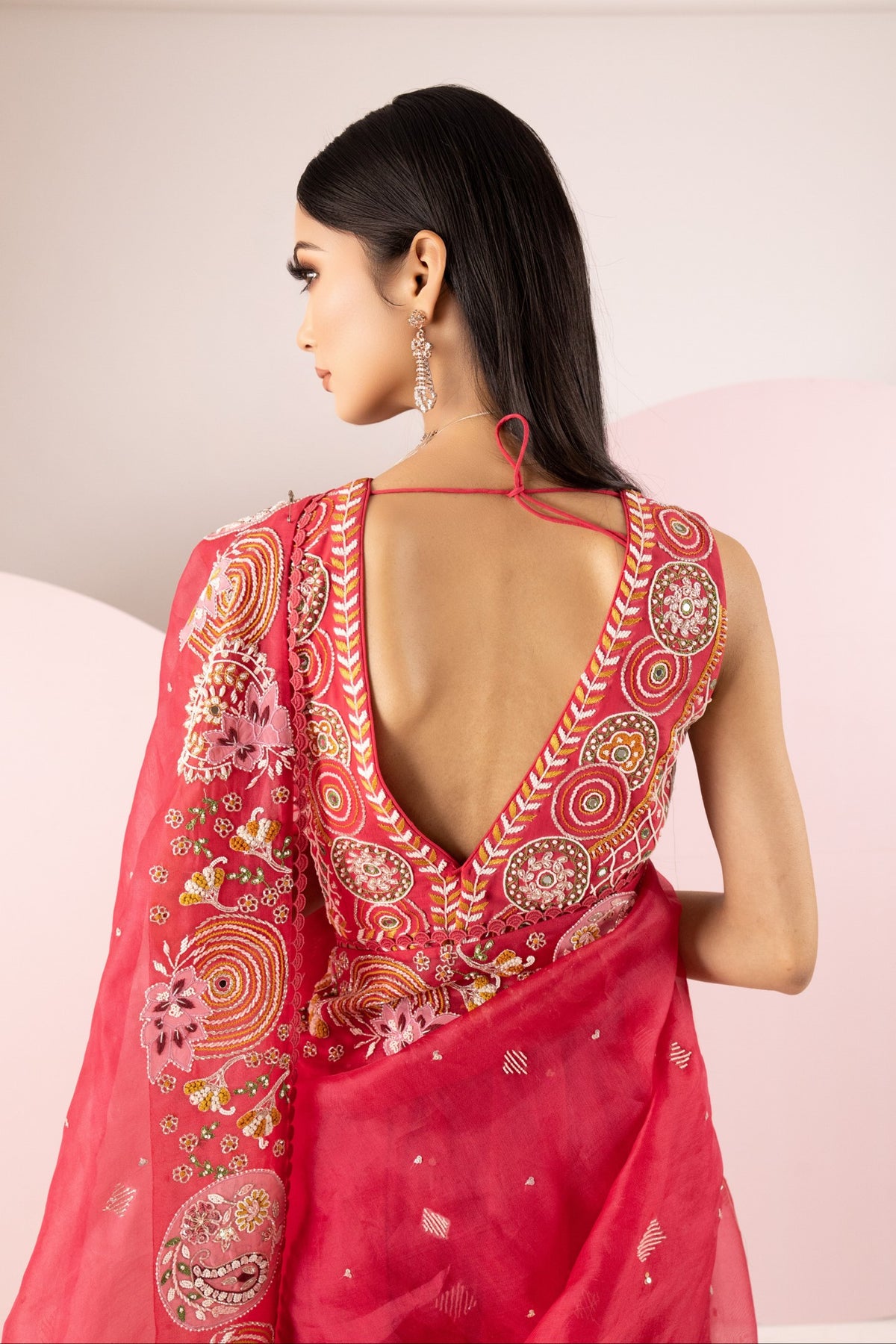 Cherry Red Organza Saree