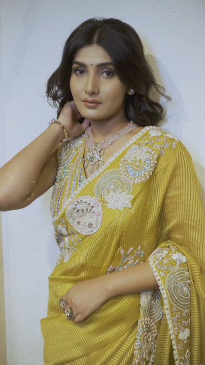 Mustard Yellow Organza Saree