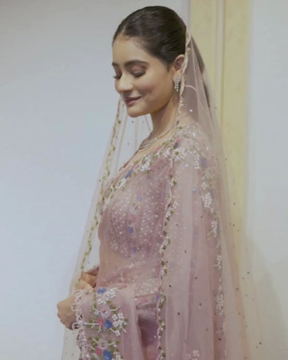Pastel Pink Organza Saree