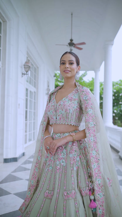 Pista Green Tissue Lehenga