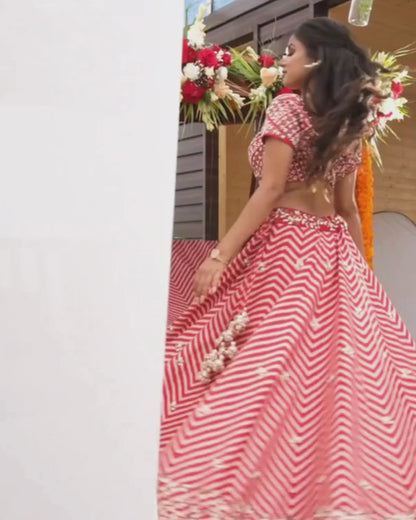 Cherry red printed lehenga set