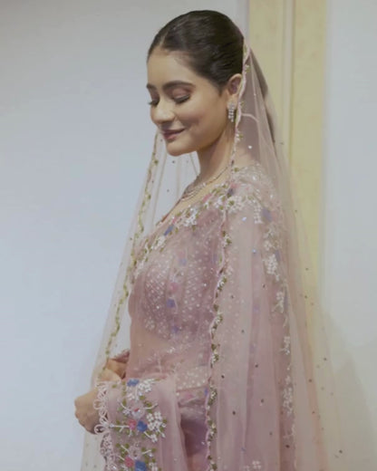 Power Pink Net Saree