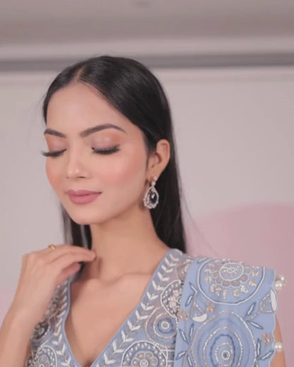 Light Blue Satin Saree
