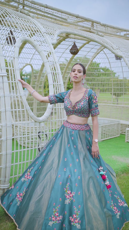 Blue Tissue Lehenga